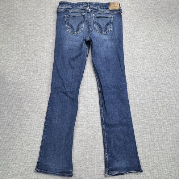 Hollister Womens 9R Blue Distressed Bootcut Jeans Denim Ripped Knee Medium Wash - Picture 2 of 13